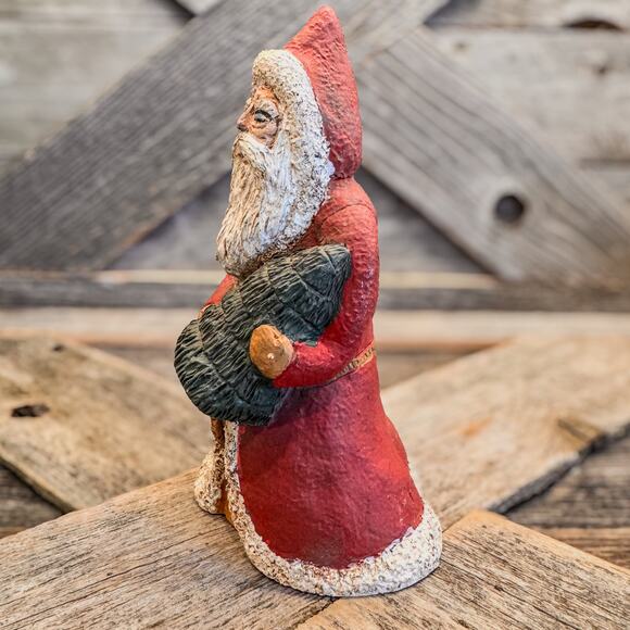 1988 Vintage Old World Santa Claus Figurine Holding Christmas Tree-6”H, Rustic - Picture 2 of 8